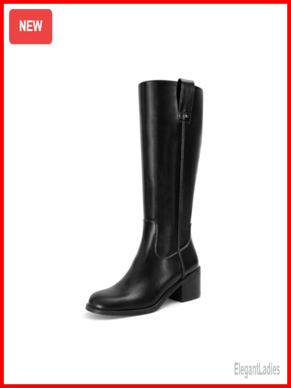 Knee High Boots Chunky Heel Round Toe Side Zipper Faux Leather Riding Boots